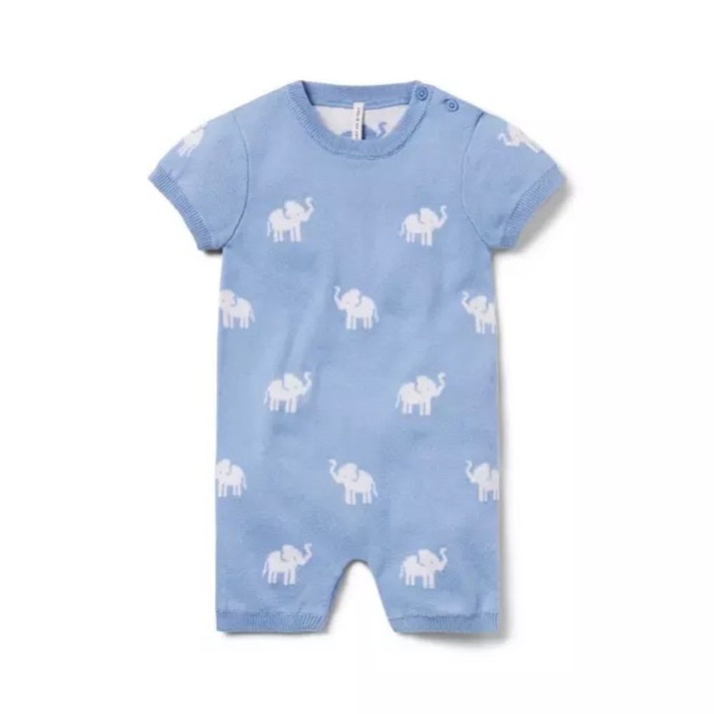 Janie and Jack Blue Elephant Bodysuit knit soft blue 3/6m NWT